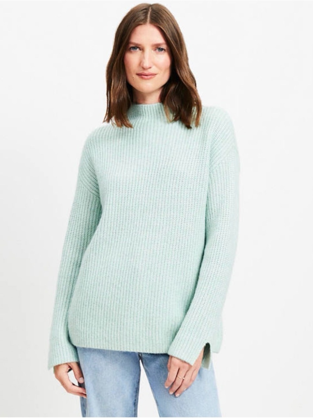 LOFT Mint Ribbed Mock Neck Sweater